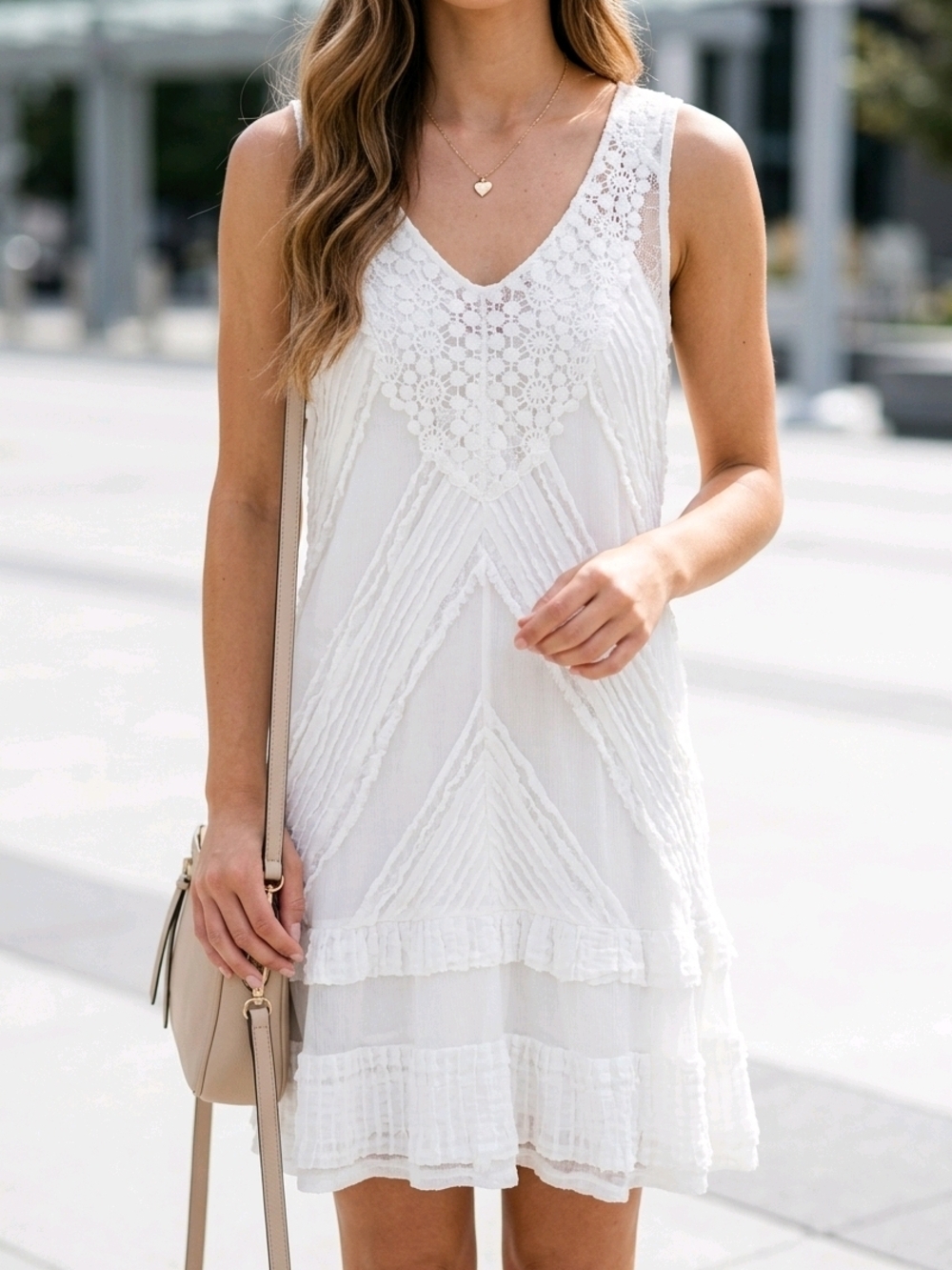 Skye's the Limit White Lace Tiered Mini Dress